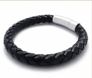 A thick bracelet made of platted leather