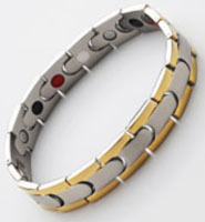 A light gold coloured Stainless Steel bracelet containing healing magnets